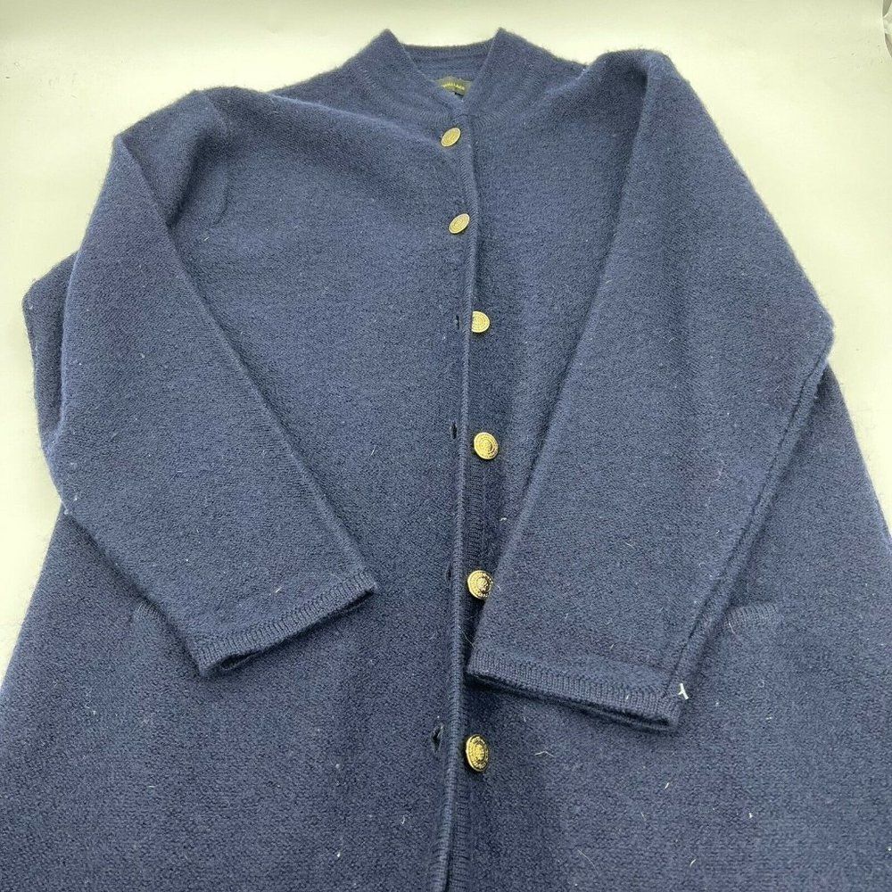 Harris Wallace Blue 100% Wool Button Up cardigan sweater Women’s Large Vintage
